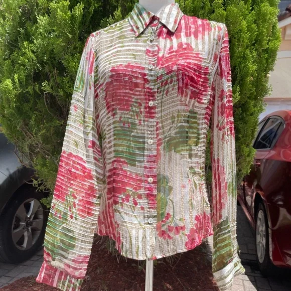 Dolce & Gabanna Silk Blend Long Sleeve Semi Sheer Top - Picture 3 of 7